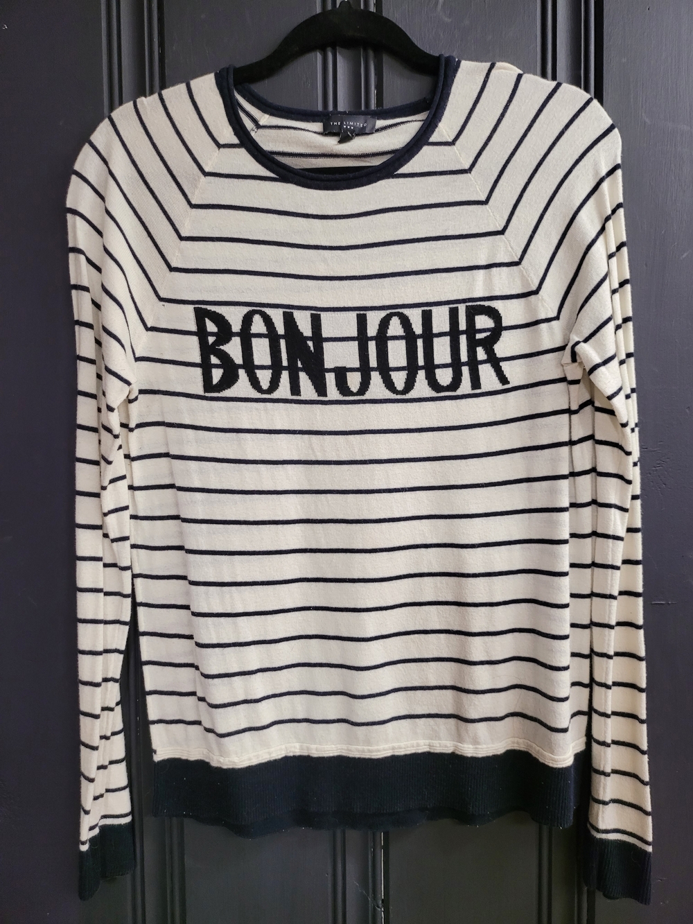 Bonjour Striped Crewneck Sweater